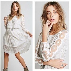 Free People Floral Charolette Chiffon Midi Dress Women’s Small Alabaster Combo